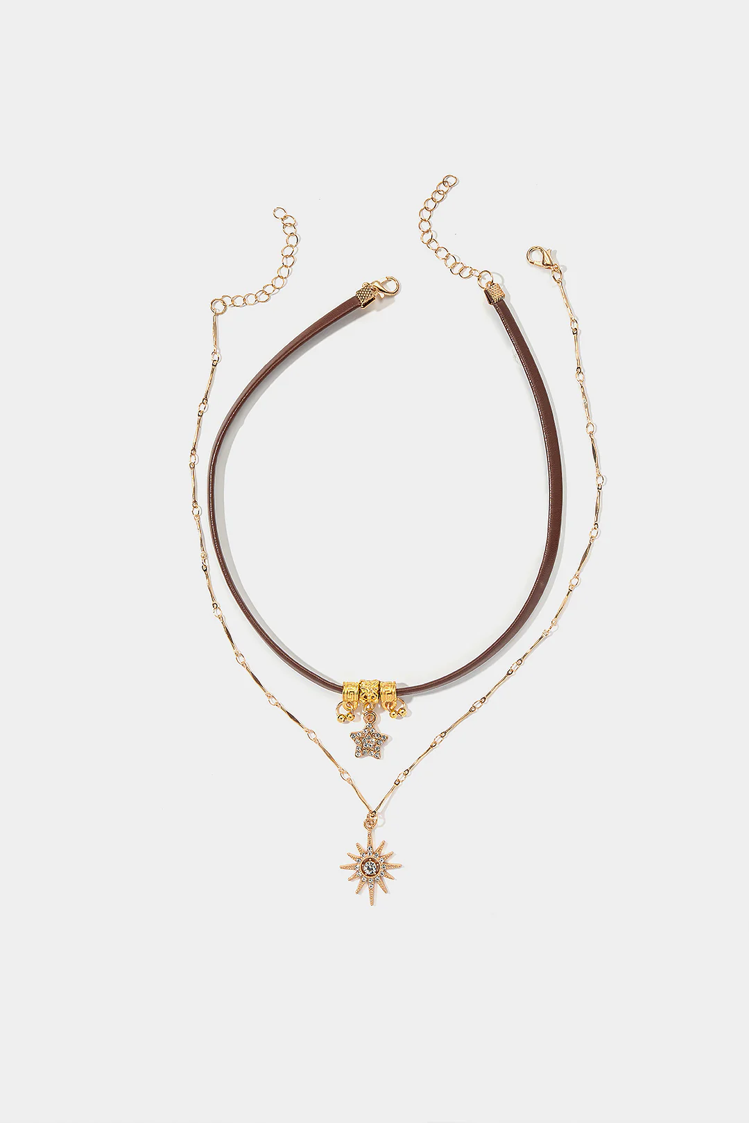 Leather Double-Layer Metallic Necklace - Flockneti