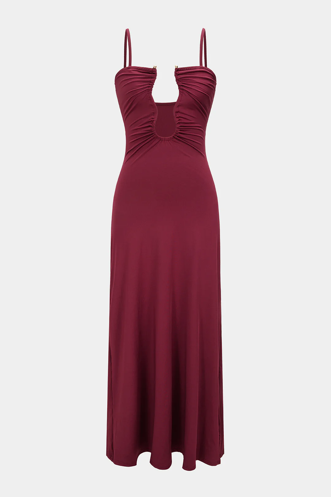 Cut Out Ruched Sleeveless Backless Slip Maxi Dress - Flockneti