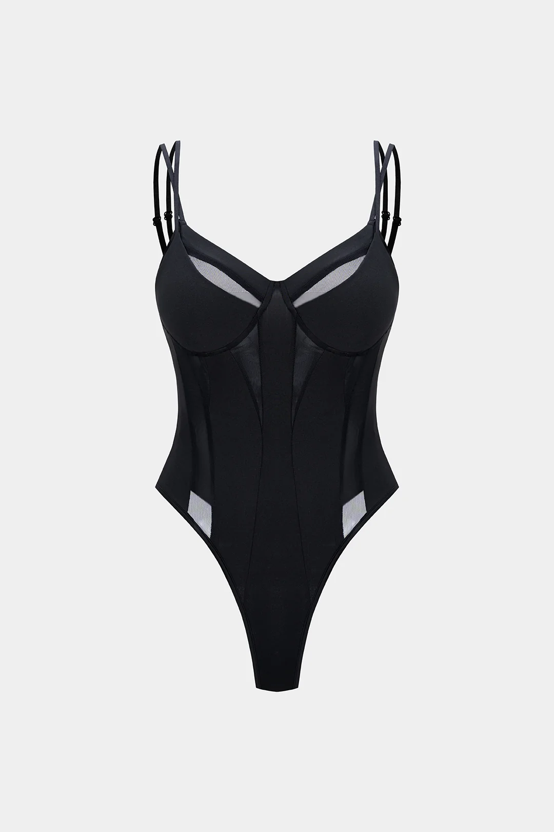 Patchwork Mesh V-Neck Sleeveless Bodysuit - Flockneti