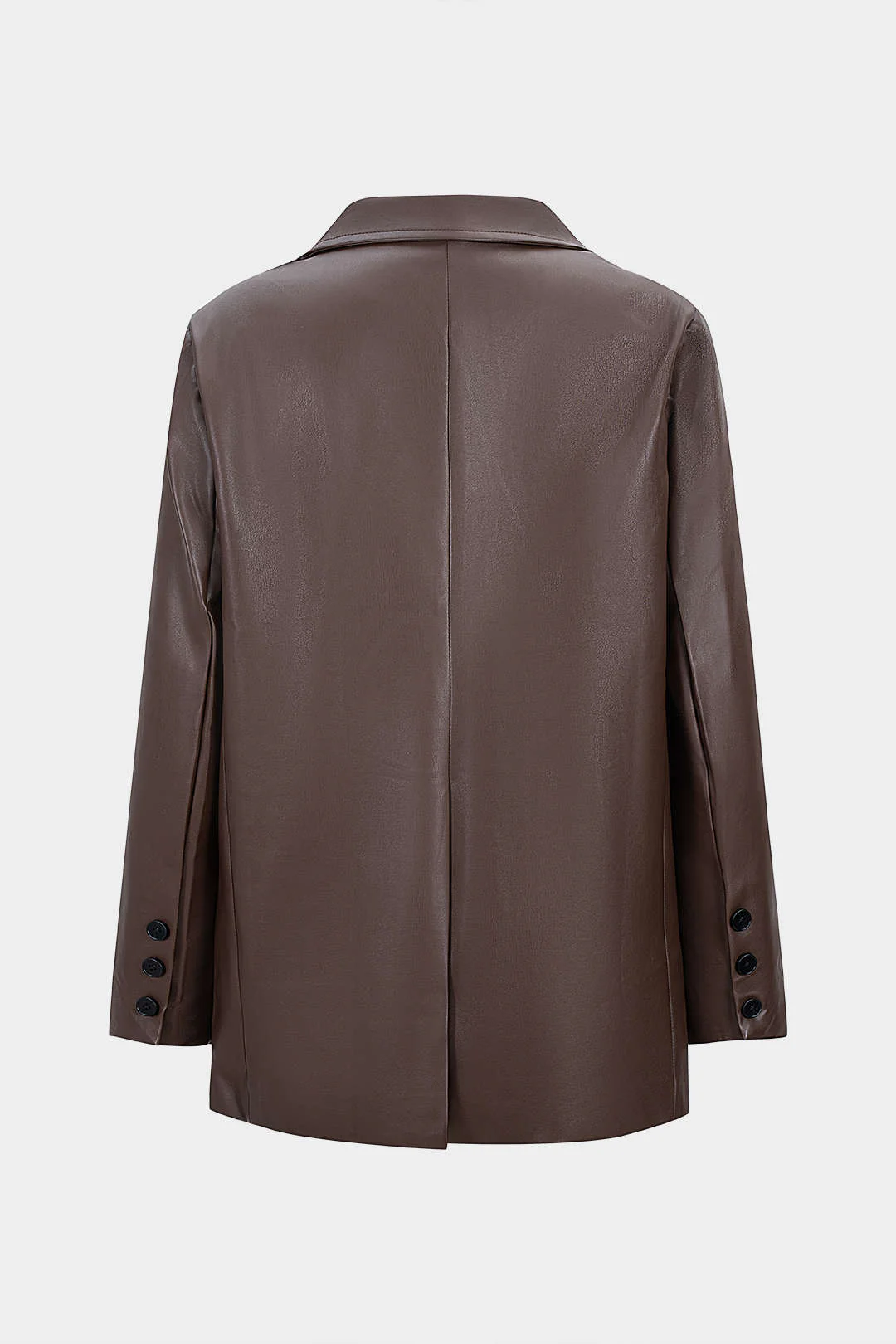 Notched Lapel V-Neck Faux Leather Blazer - Flockneti