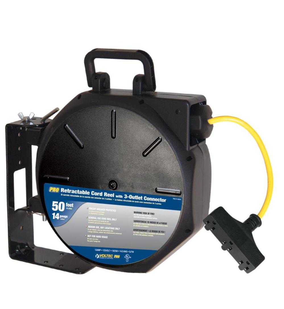 Voltec 50ft 12/3 SJTW Triple Tap Retractable Reel - Flockneti