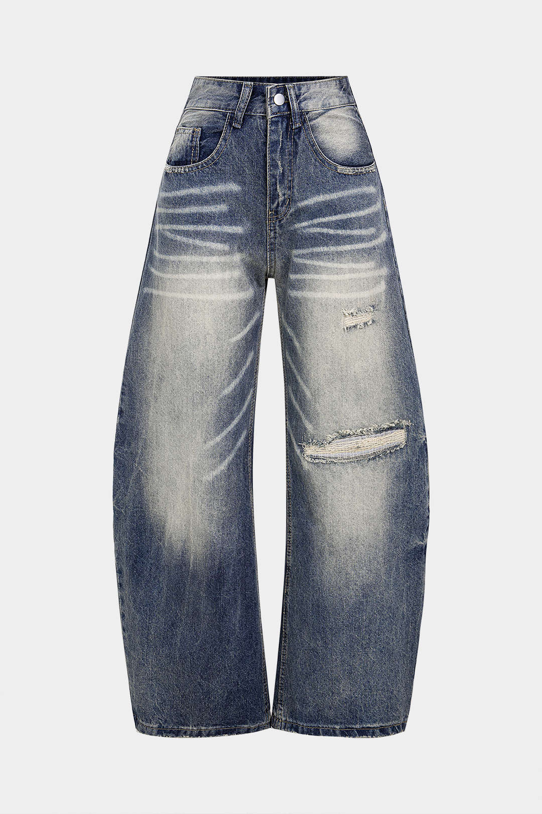 Denim Asymmetrical Ripped High Waist Wide Leg Jeans - Flockneti