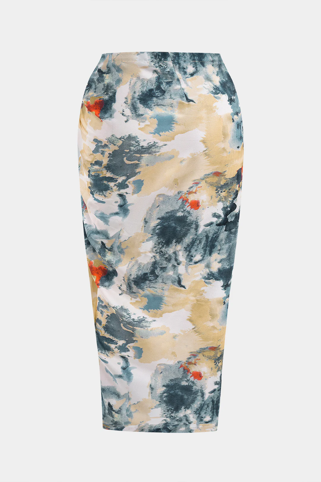 Plus Size Abstract Print Satin High Waist Wrap Twist Knot Skirt - Flockneti