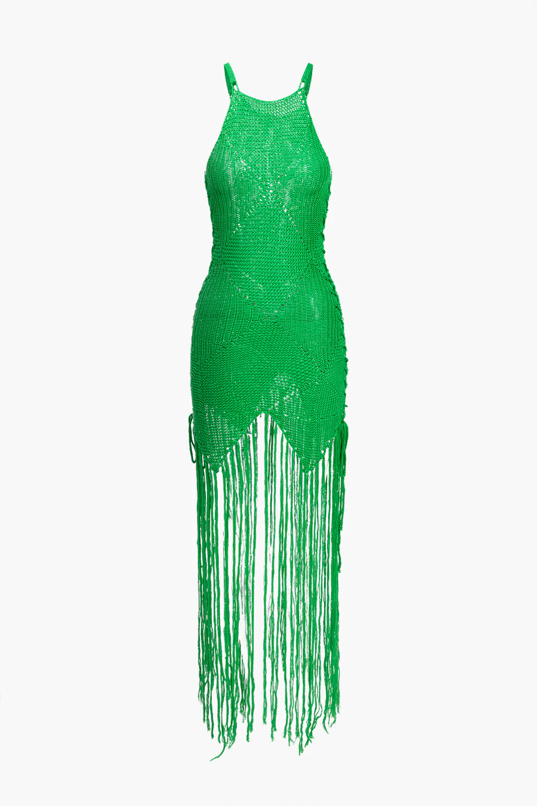Knit Irregular Fringe Hem Sleeveless Dress - Flockneti