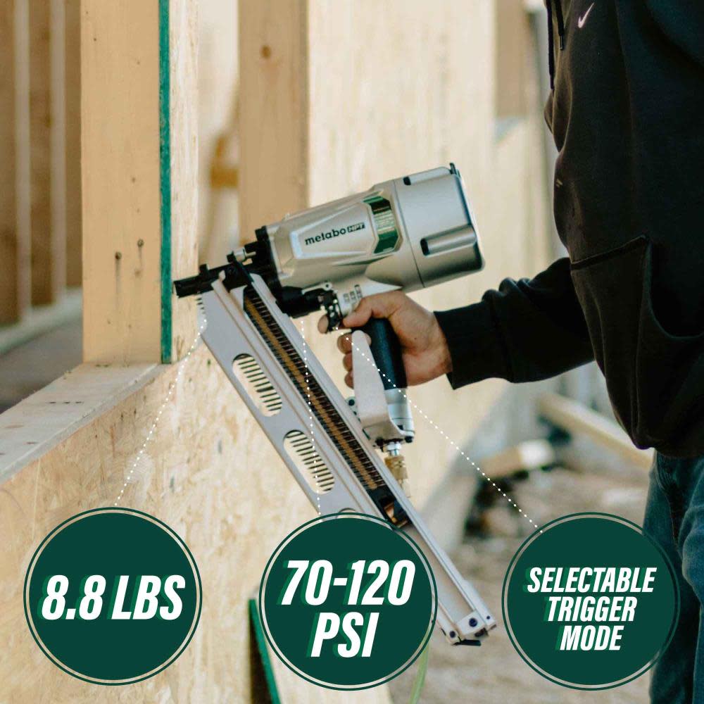 Metabo HPT 3 1/4″ 21 Degree Pneumatic Framing Nailer with Depth Adjustment & Aluminum Magazine - Flockneti