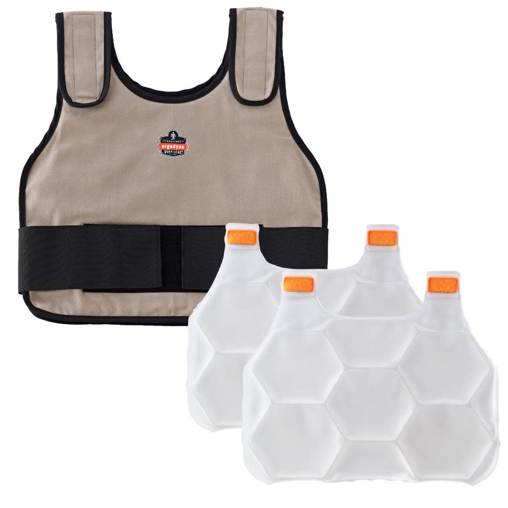 Ergodyne Chill Its 6230 Cooling Vest with Packs Khaki S/M - Flockneti
