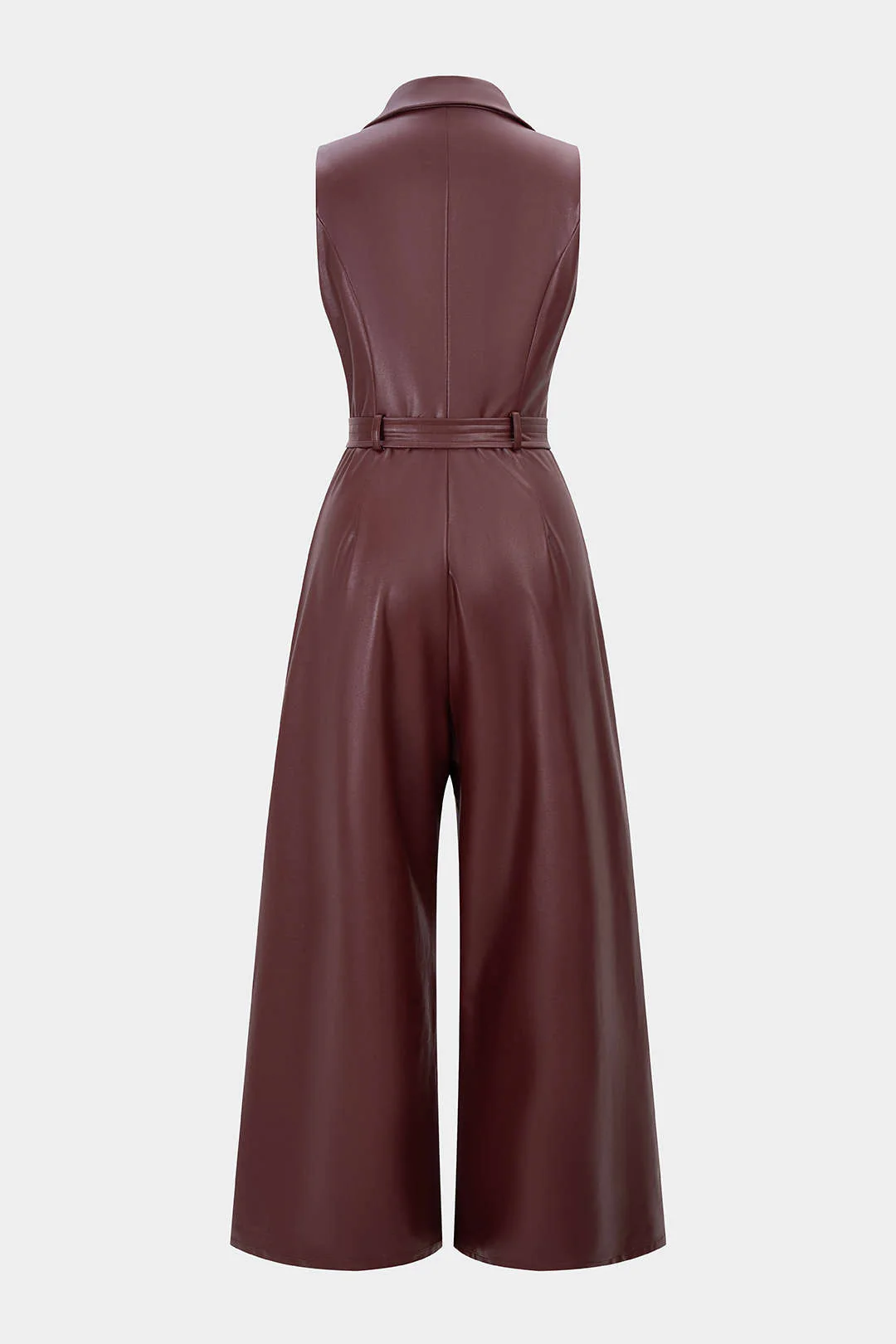 Faux Leather Belted Tank Sleeveless Jumpsuit - Flockneti