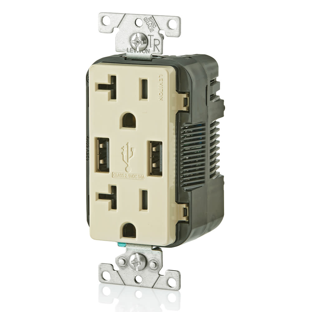 Leviton Decora 20A 125V Ivory NEMA 5-20R Outlet & USB Charger - Flockneti