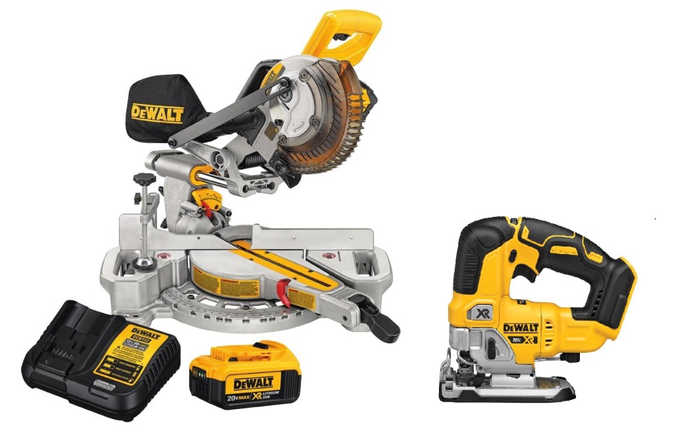 DEWALT 7 1/4″ Single Bevel Sliding Compound Miter Saw & 20V Max Variable Speed Keyless Jigsaw Kit - Flockneti