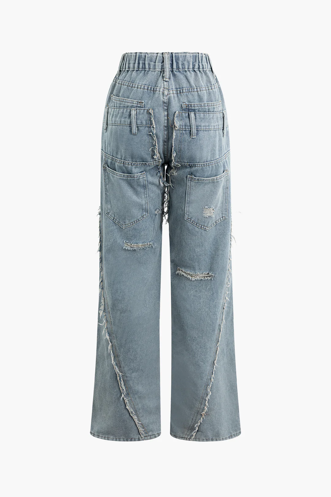 Denim Frayed Ripped Pocket Jeans - Flockneti