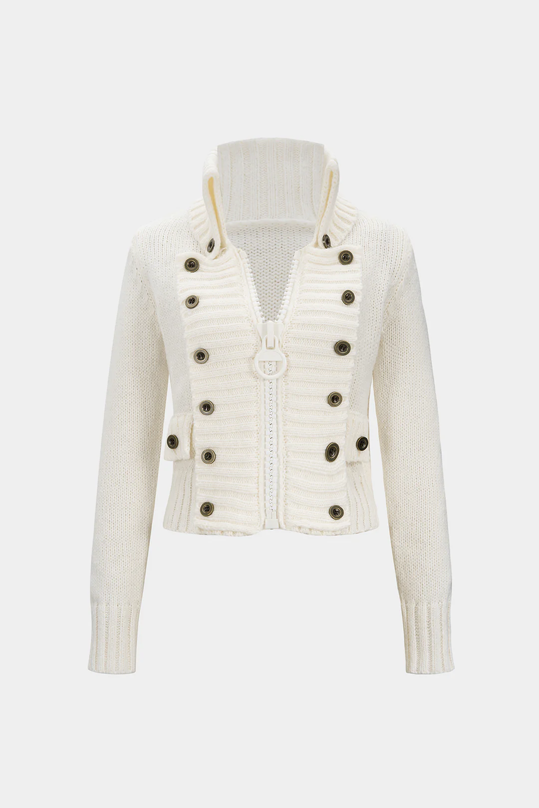 Knit Double Breasted Zipper Cardigan - Flockneti