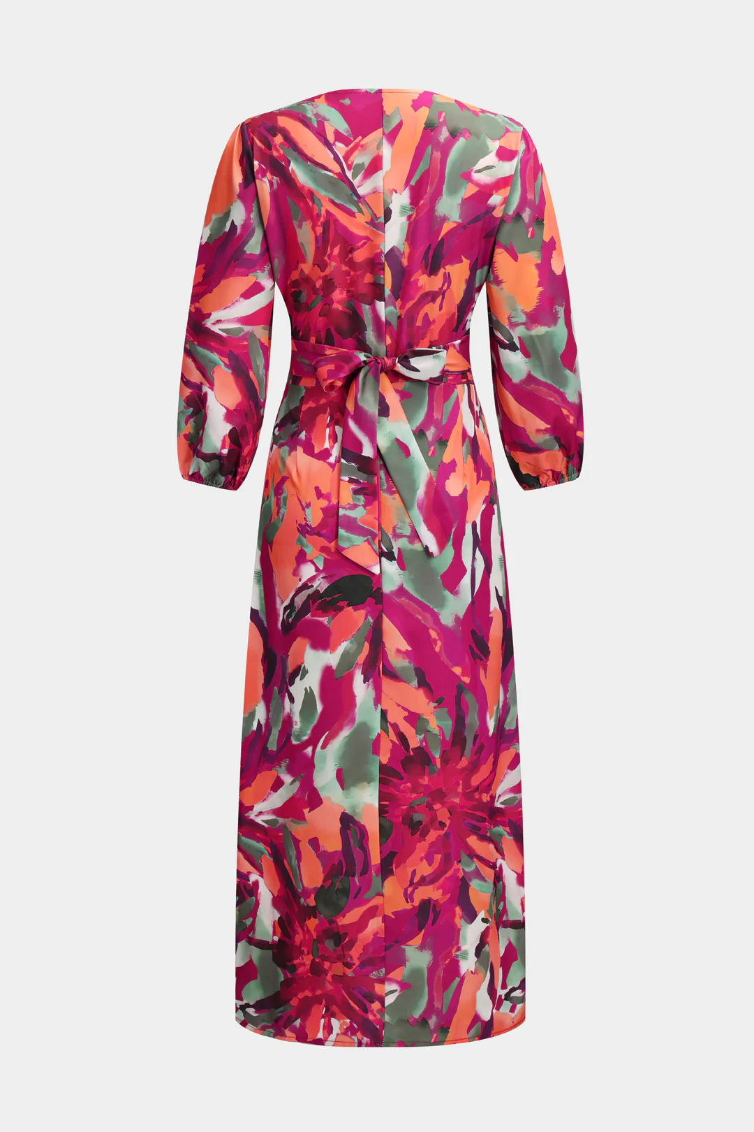 Watercolor Print Twist Knot Cut Out Tie-Back Long Sleeve Midi Dress - Flockneti