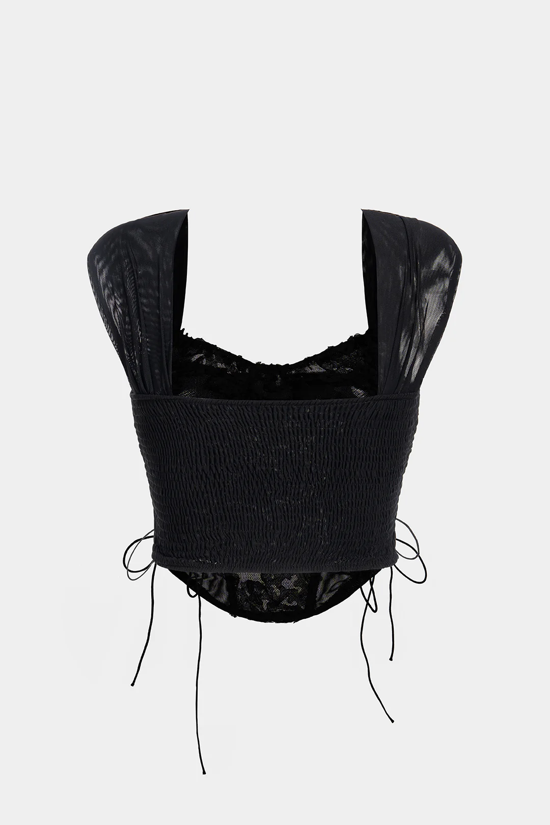 Mesh Tie-Up Smocked Tank Top - Flockneti