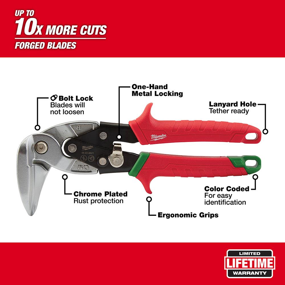 Milwaukee Right Cutting Upright Aviation Snips - Flockneti