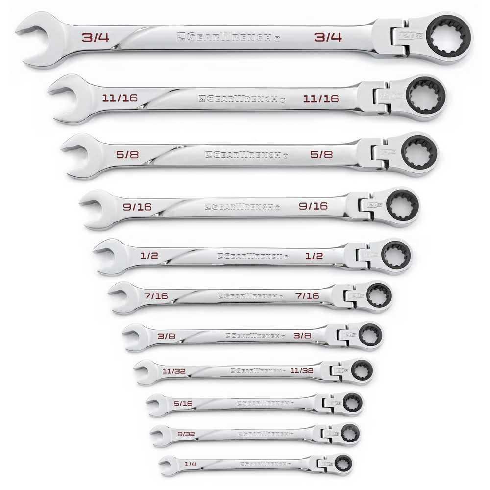 GEARWRENCH 11 Pc 120XP Universal Spline Sae XL Flex Combination Ratcheting Wrench Set - Flockneti