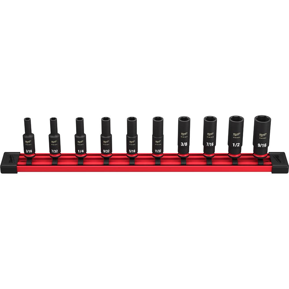 Milwaukee 10PC SHOCKWAVE Impact Duty Socket SAE Deep 6 Point Set - Flockneti