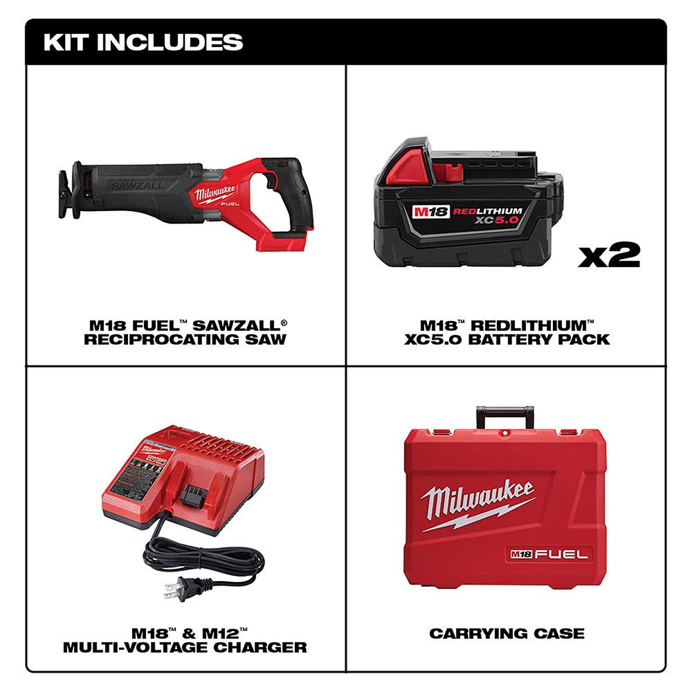 Milwaukee M18 FUEL SAWZALL Reciprocating Saw – 2 Battery XC5.0 Kit - Flockneti