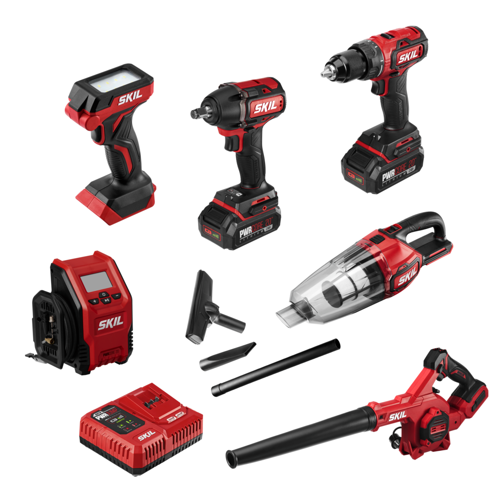 SKIL PWRCORE20 20V 6 Tool Combo Kit with Auto PWRJUMP Charger - Flockneti