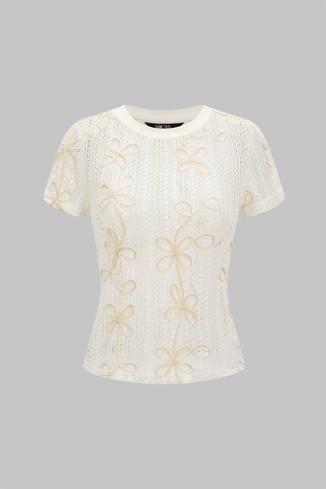 Hollow Out Applique Short Sleeve T-Shirt - Flockneti