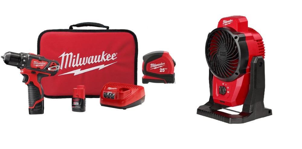 Milwaukee M12 3/8 Drill/Driver & Mounting Fan Kit with Tape Measure Bundle - Flockneti