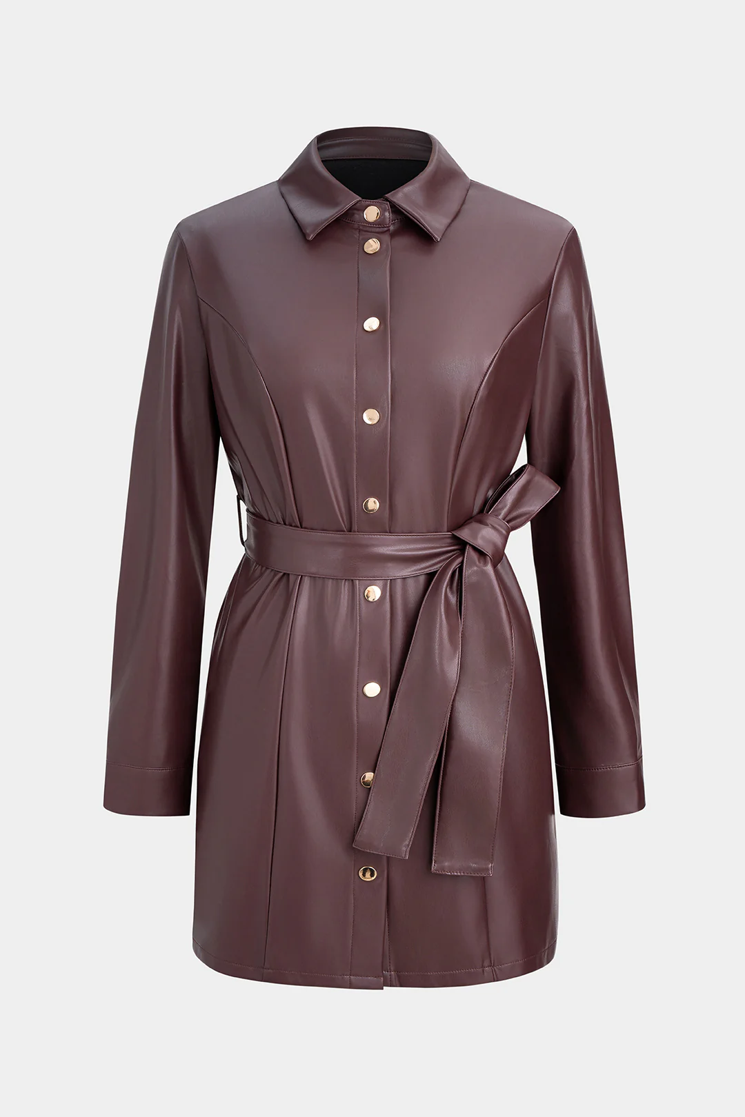 Faux Leather Belted Long Sleeve Mini Dress - Flockneti