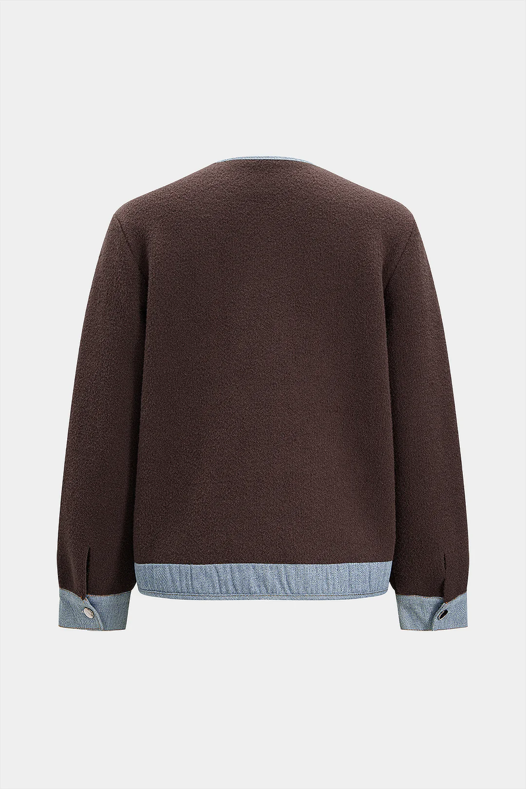 Knit Denim Patchwork Round Neck Cardigan - Flockneti