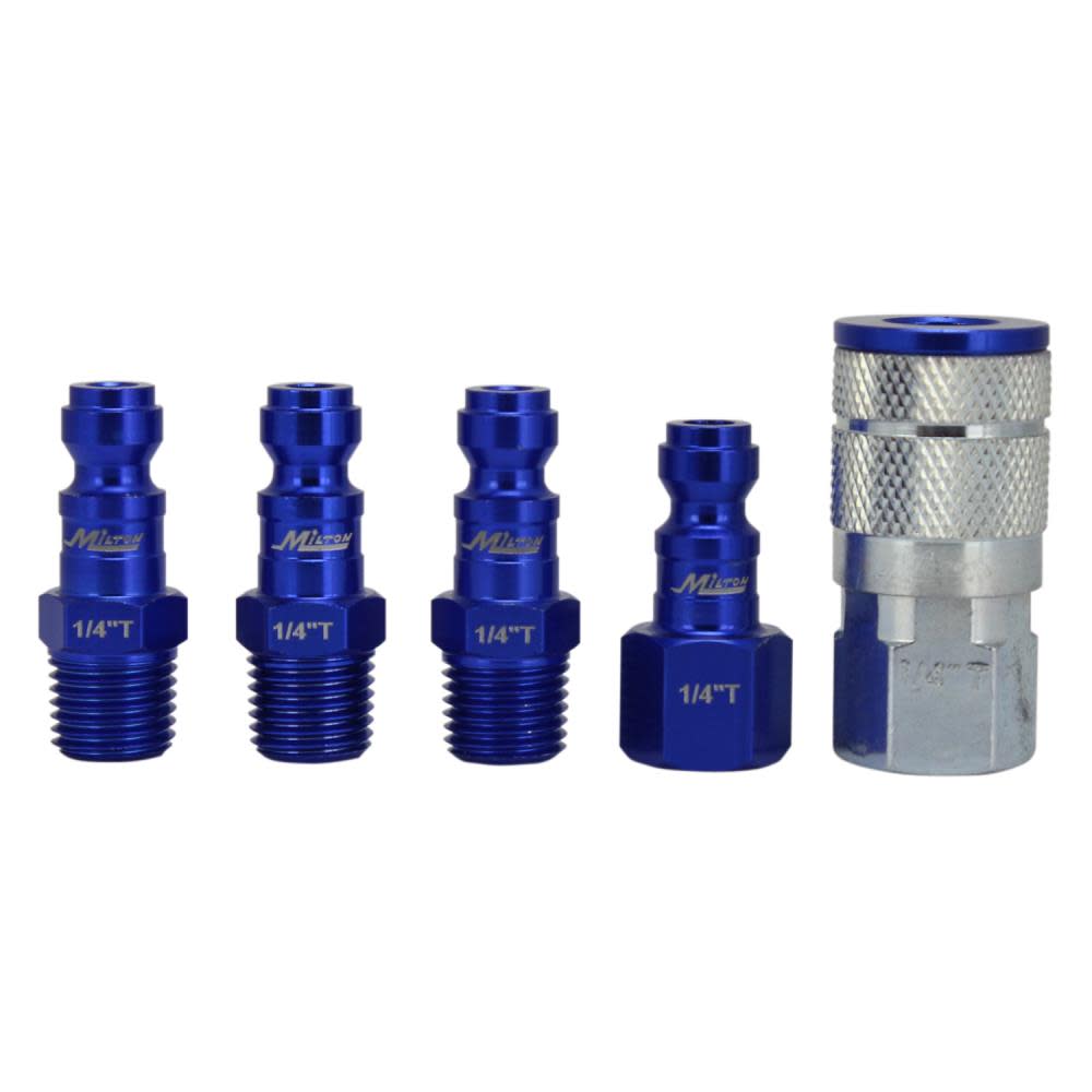 Milton ColorFit S-305TKIT Coupler & Plug Kit – (T-Style Blue) – 1/4″ NPT (5-Piece) - Flockneti