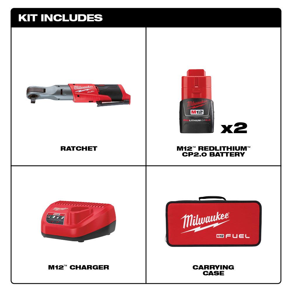 Milwaukee M12 FUEL 1/2 in. Ratchet 2 Battery Kit - Flockneti