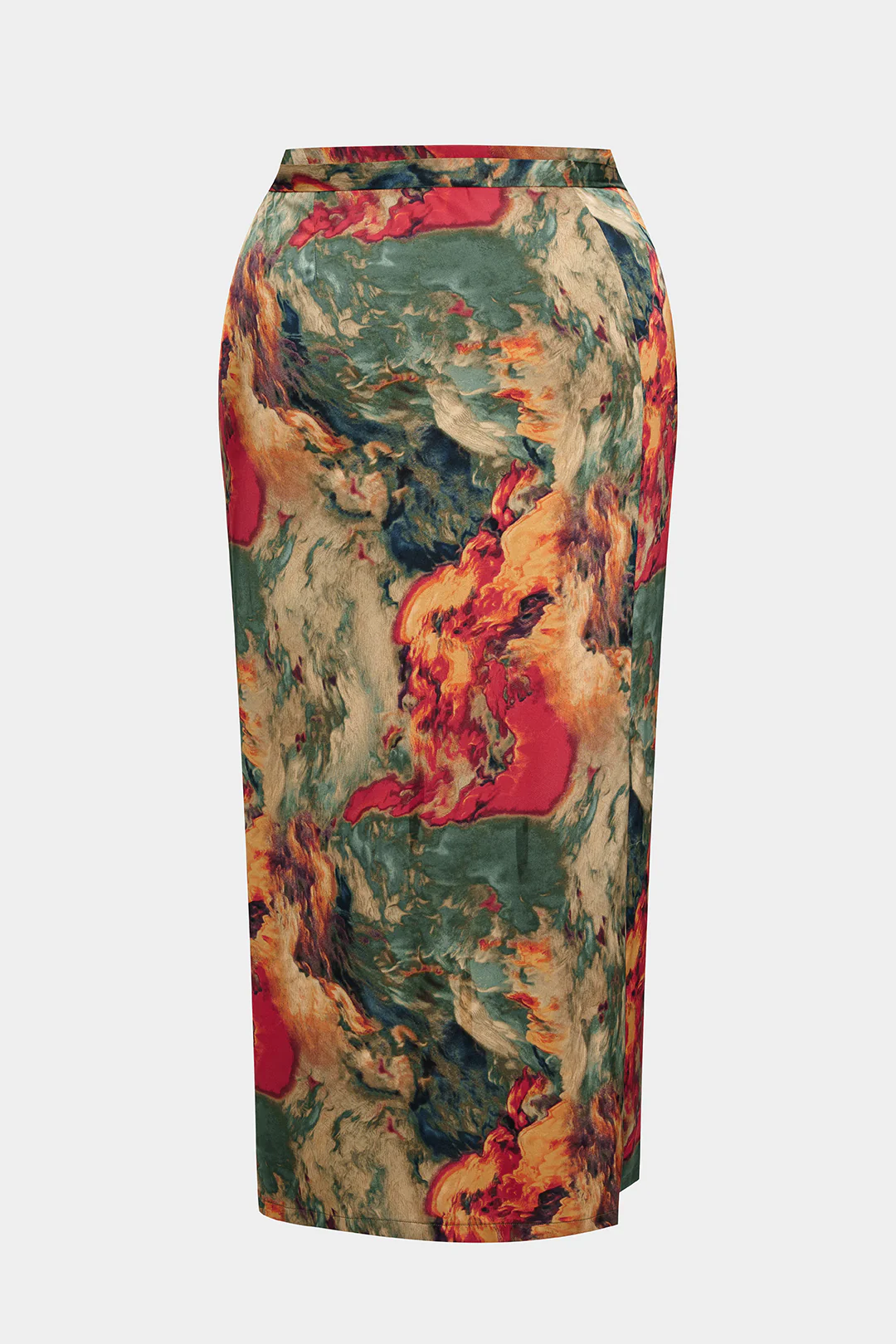 Plus Size Abstract Print Satin Tie Front Skirt - Flockneti
