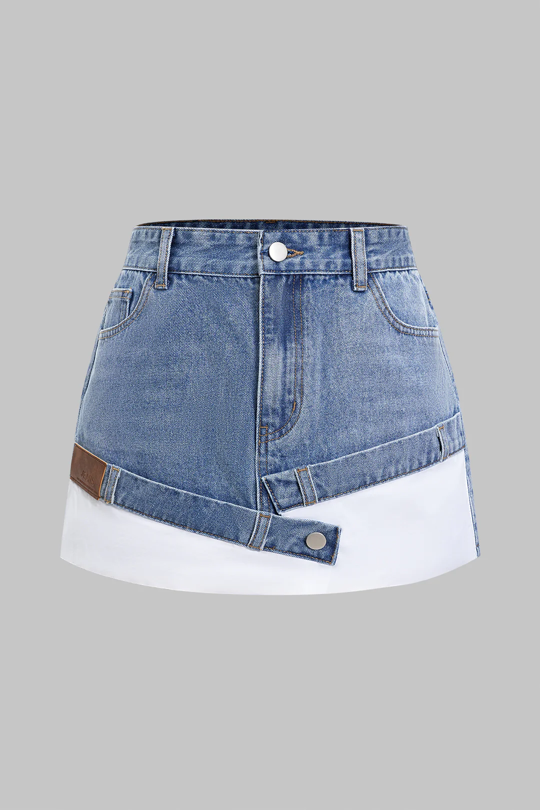 Denim Asymmetrical Patchwork Skirt - Flockneti