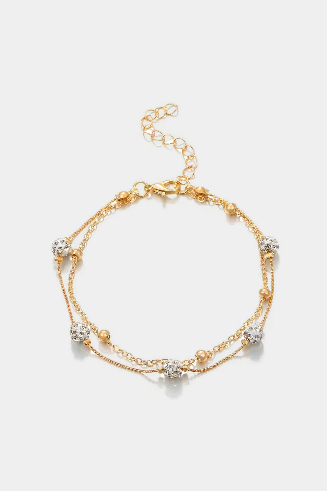 Metal Rhinestone Bead Double Layer  Anklet - Flockneti
