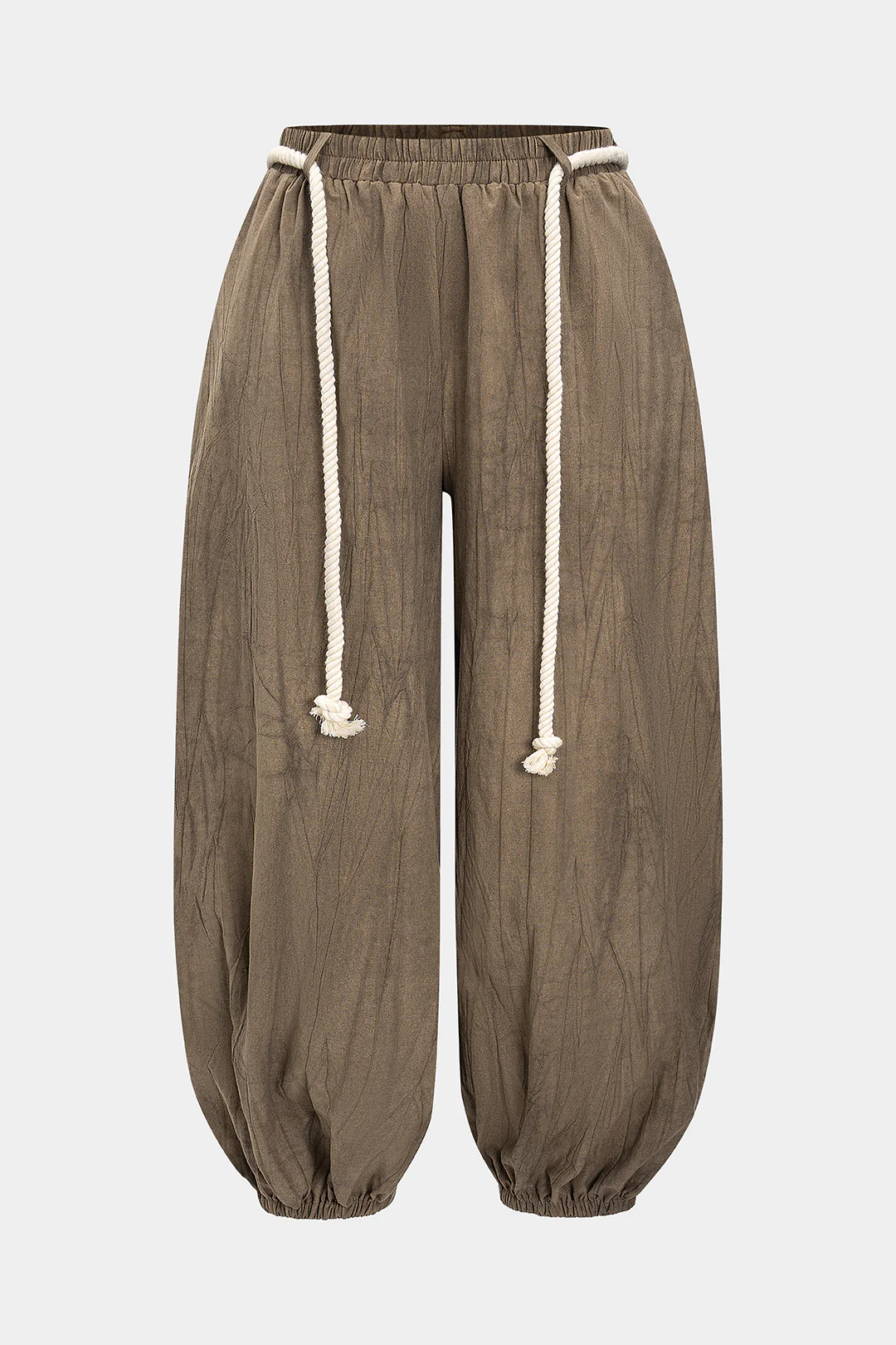 Plus Size High Waist Ruched Belted Trousers - Flockneti