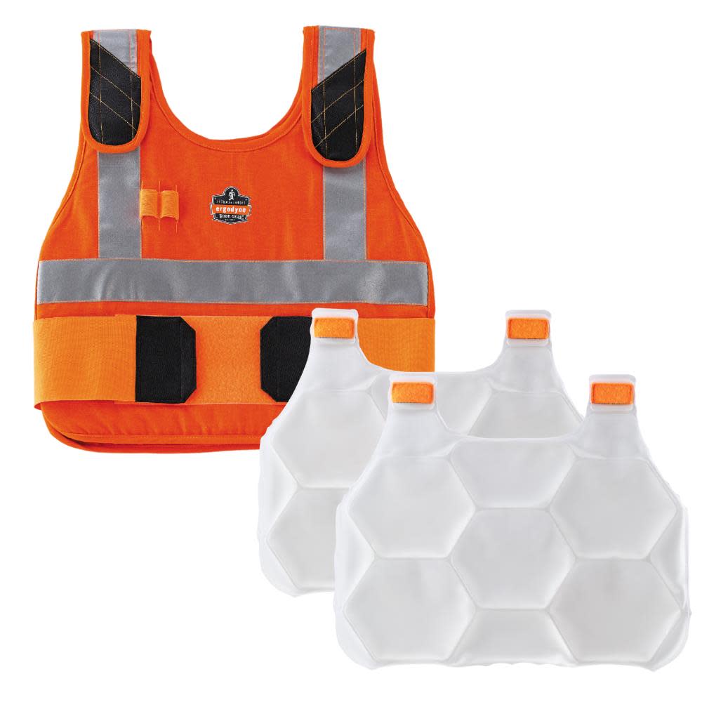 Ergodyne Chill-Its 6215 L/XL Orange Premium FR Phase Change Cooling Vest with Packs - Flockneti