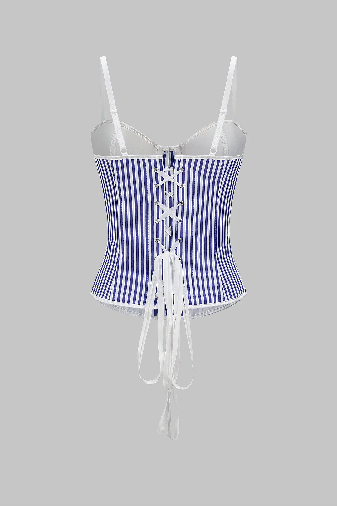 Stripes Print Button Hook And Eye Tie-Back Slip Cami Top - Flockneti