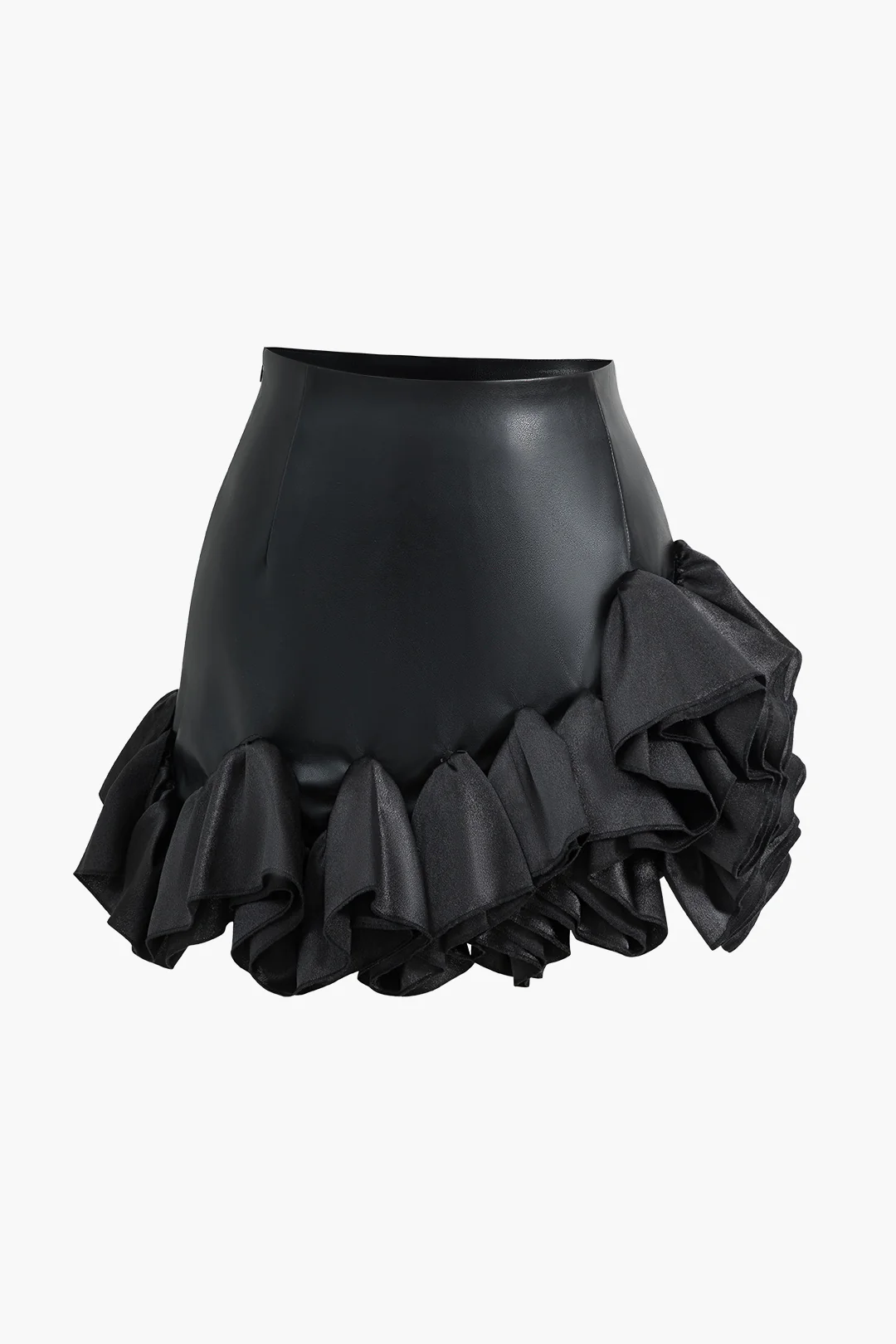 Faux Leather Ruffle Mini Skirt - Flockneti