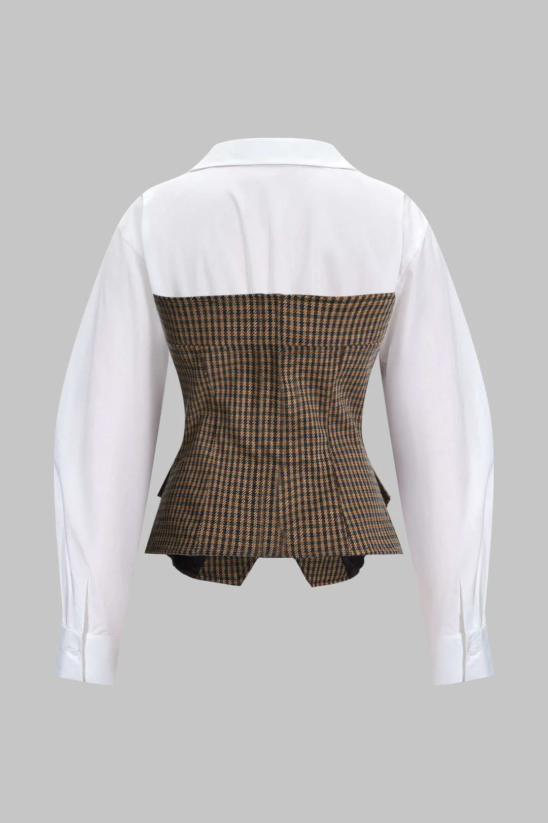 Plaid Print Irregular Button Zipper Long-Sleeved Top - Flockneti