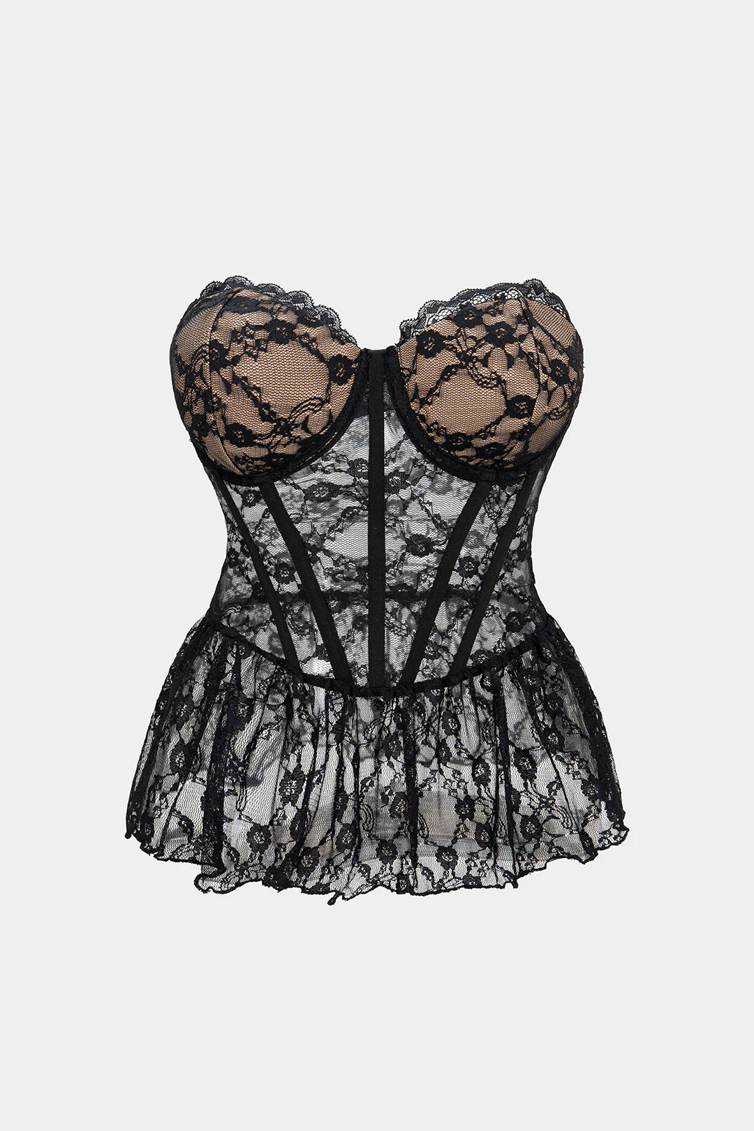 Sheer Lace Corset Tube Top - Flockneti