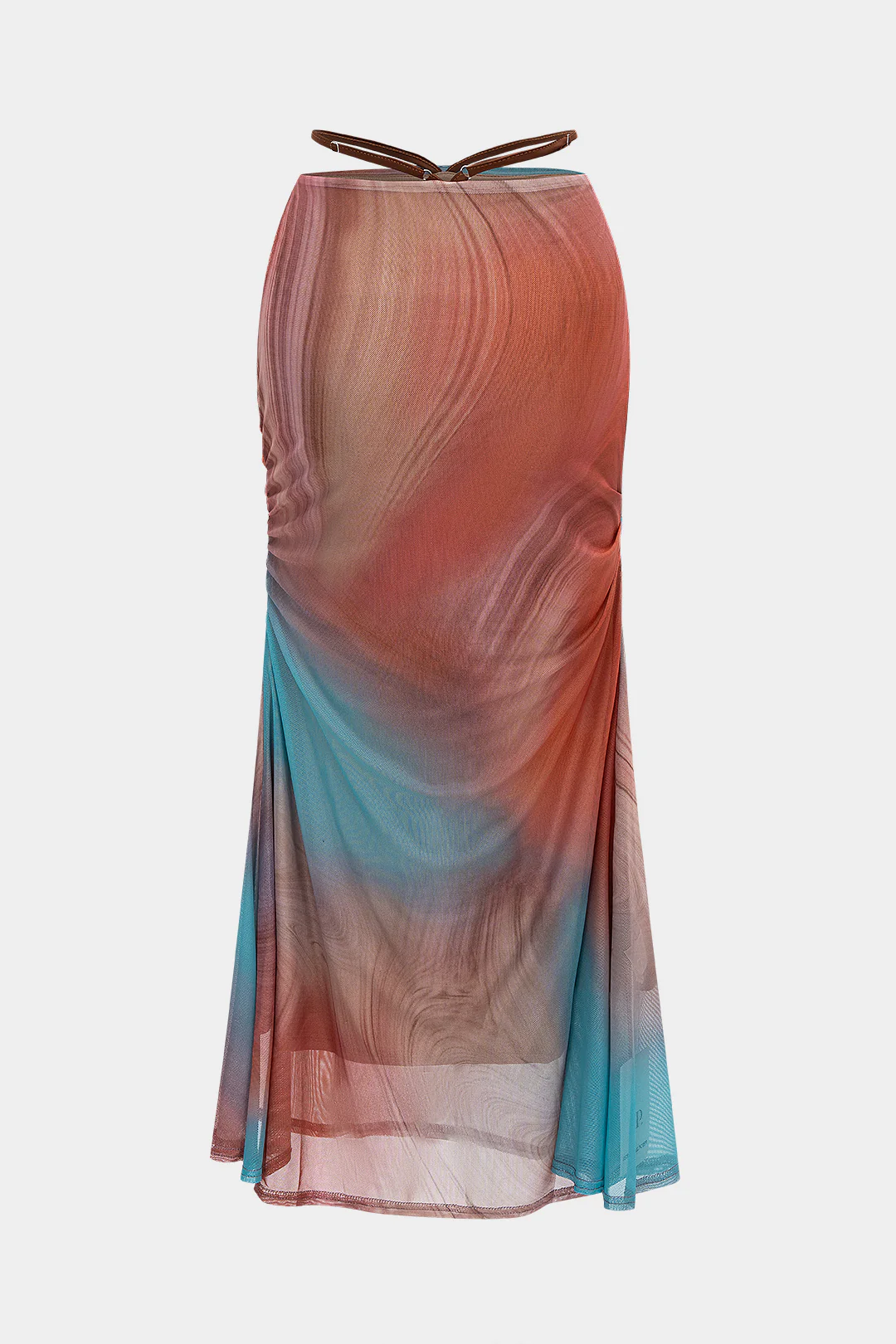 Colorblock Print Mesh Ruched Skirt - Flockneti
