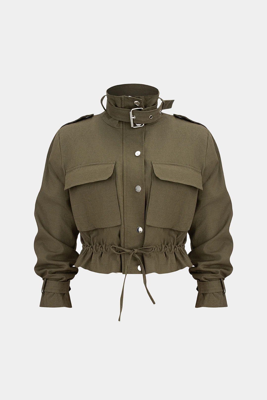Drawstring Pocket Cropped Jacket - Flockneti