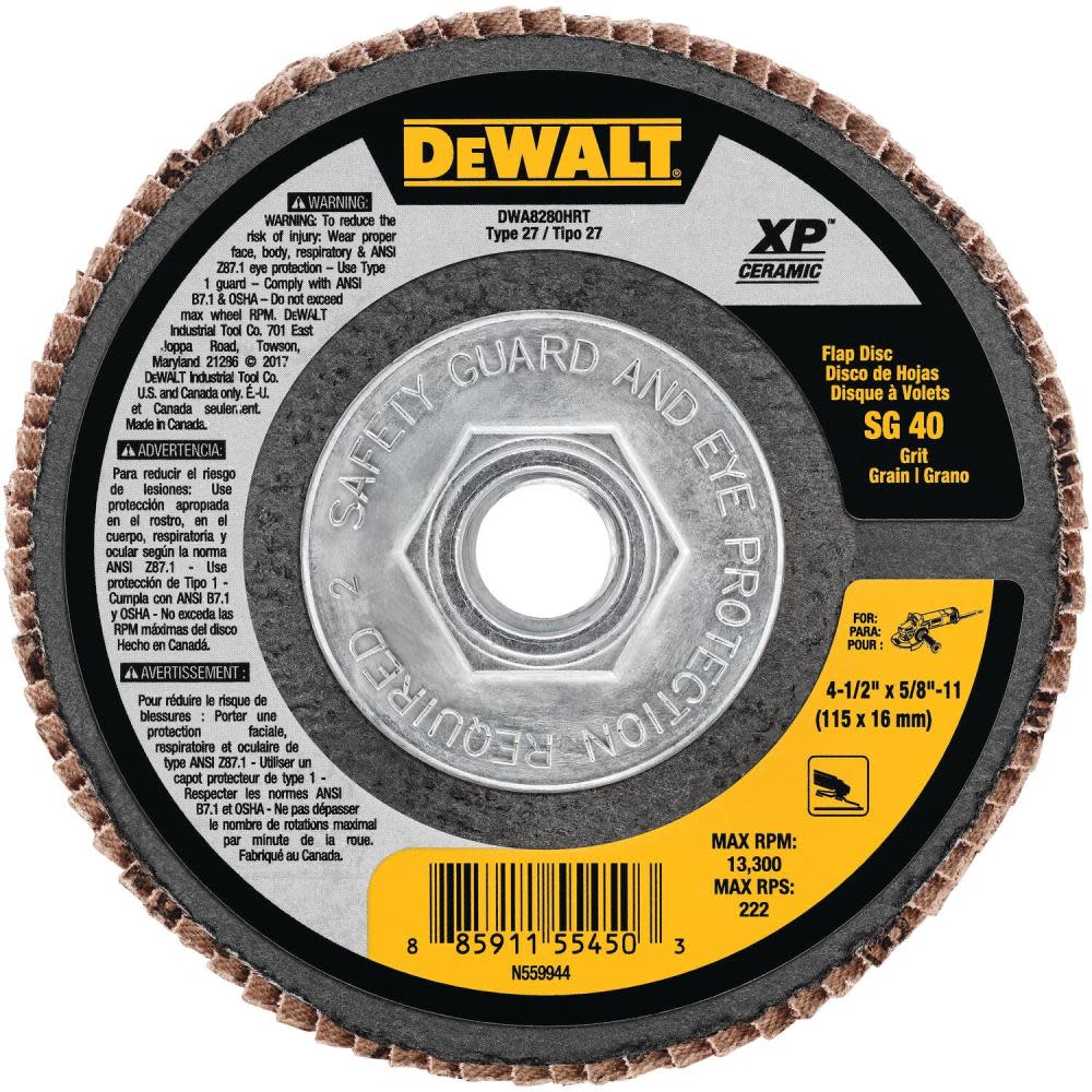 DEWALT Flap Disc 4 1/2″ x 5/8″to 11 40 Grit T27 XP Ceramic - Flockneti