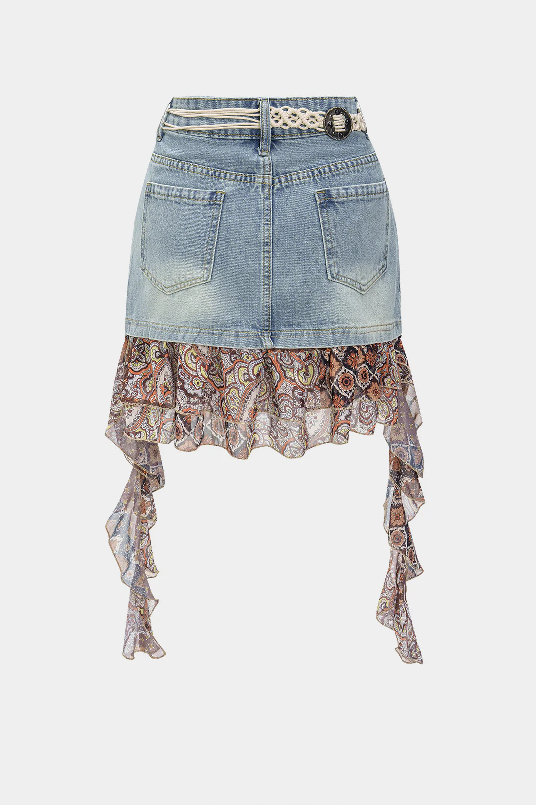 Denim Patchwork High Waist Skirt - Flockneti