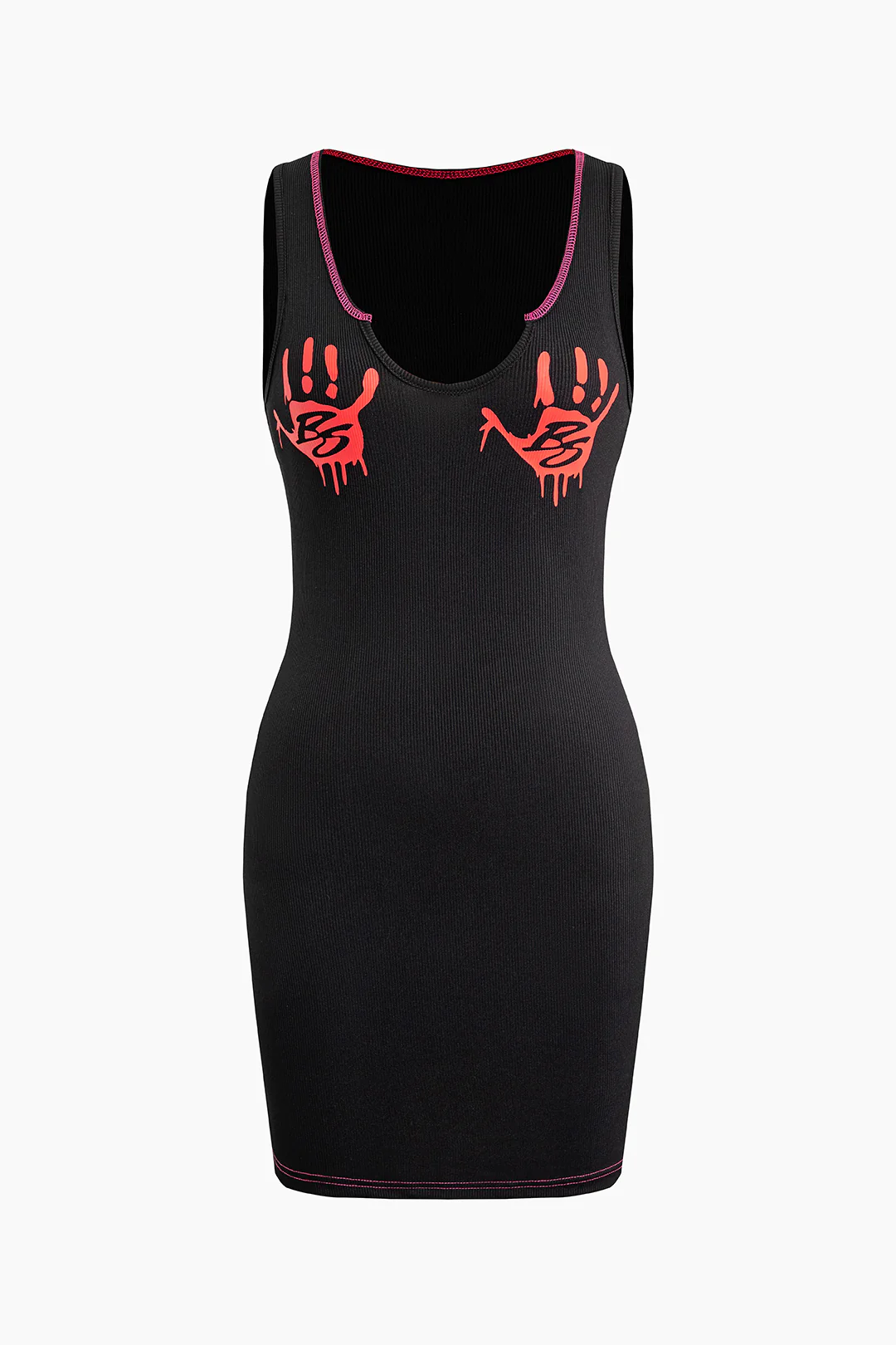 Contrast Print V-Neck Sleeveless Mini Dress - Flockneti