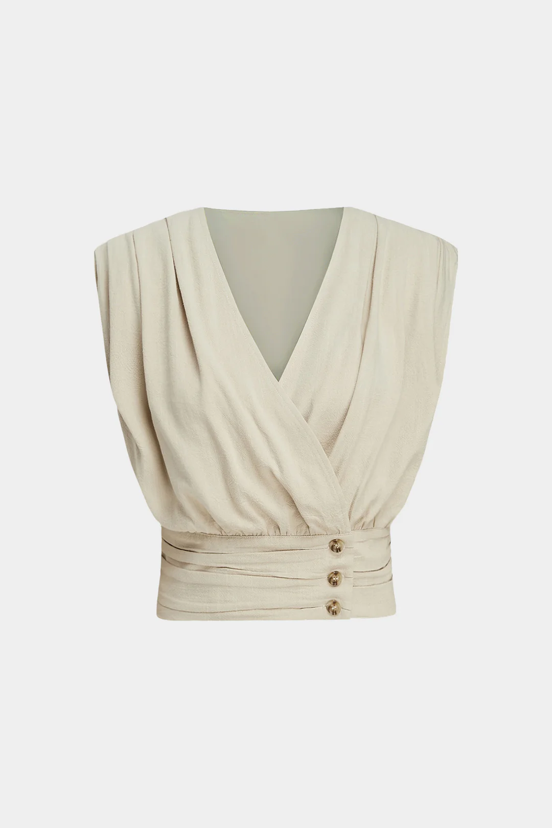 V-Neck Ruched Button Tank Top - Flockneti