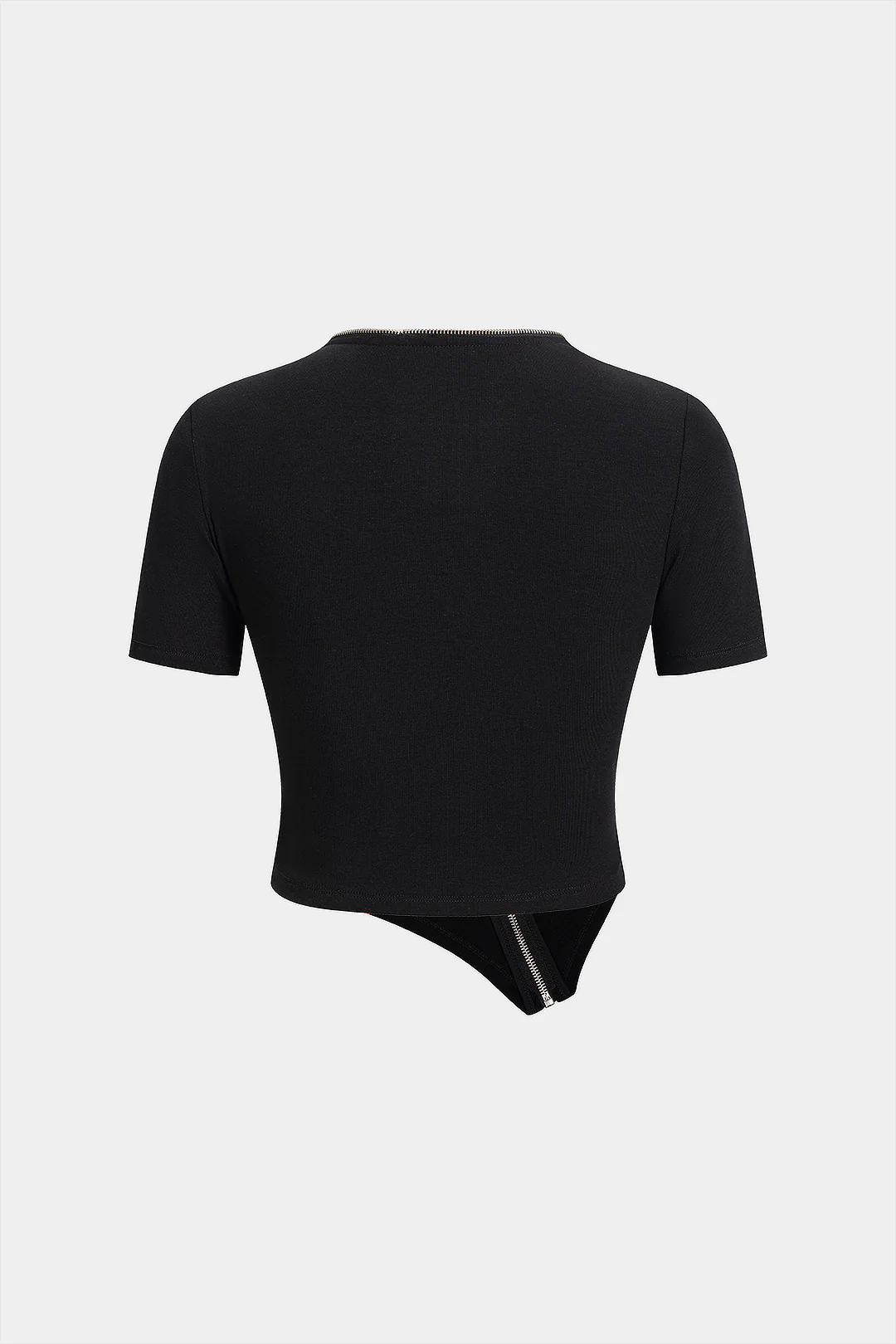 Asymmetrical Zipper Round Neck Short-Sleeve Top - Flockneti