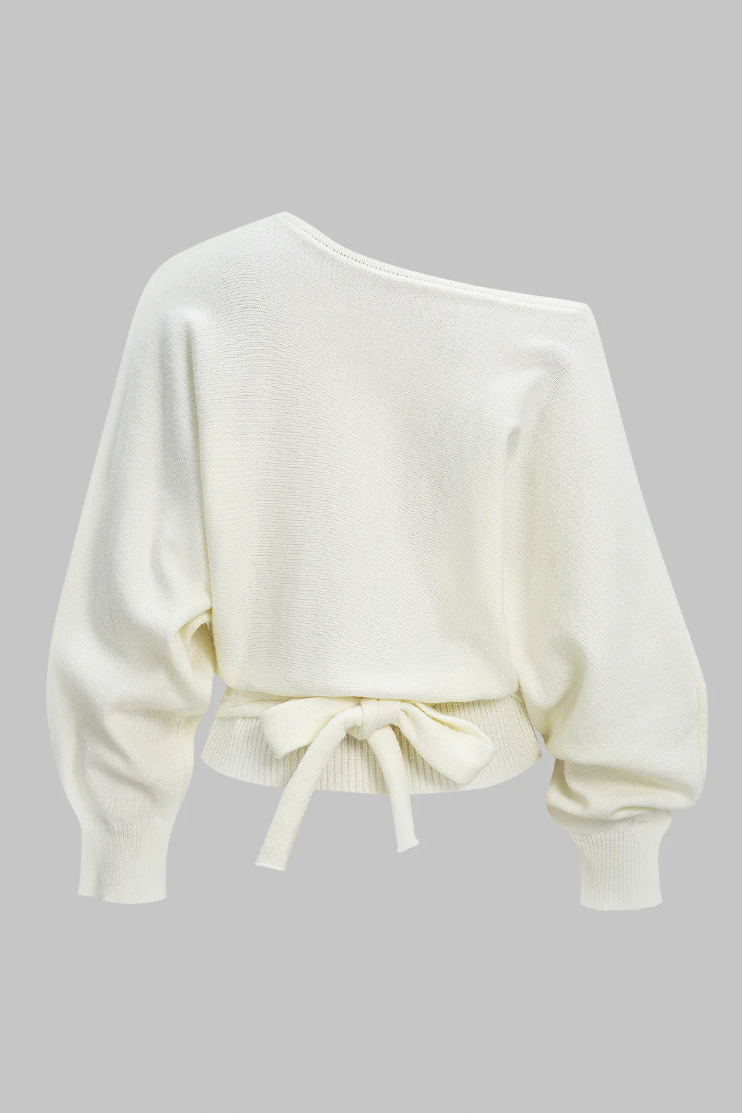Knit One Shoulder Tie-Back Batwing Long-Sleeve Top - Flockneti