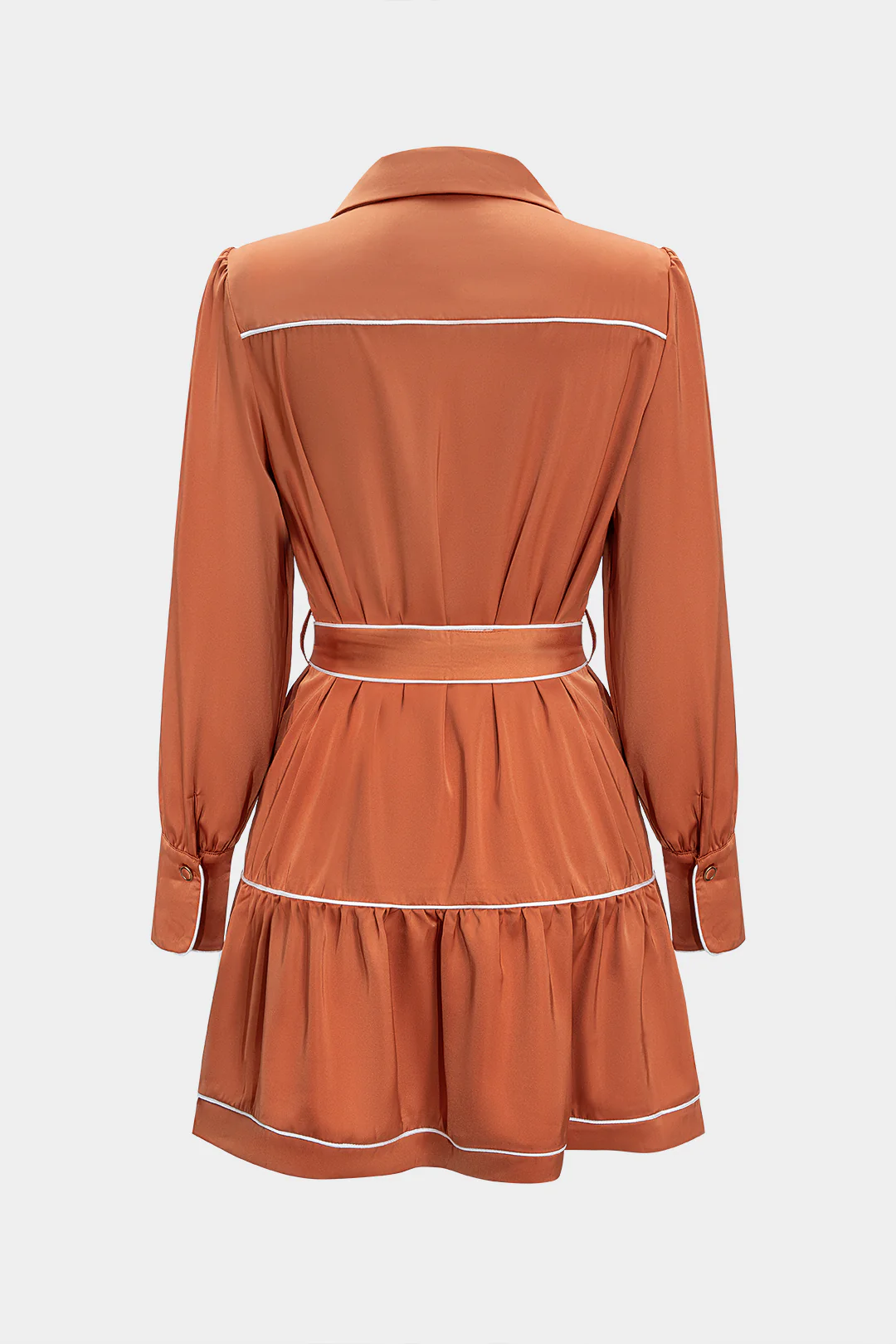 Satin Contrast Binding Tie-Front Long Sleeve Mini Dress - Flockneti