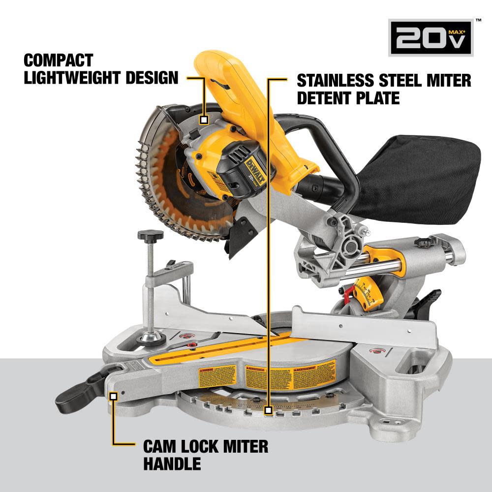 DEWALT 7-1/4″ Miter Saw Single Bevel Sliding Compound Bare Tool - Flockneti