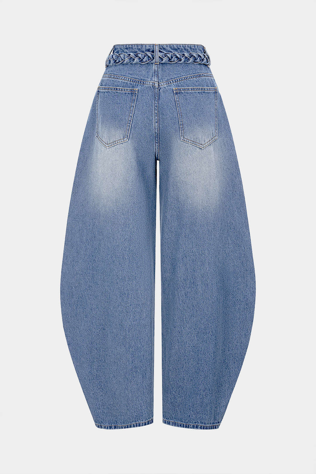 Denim Belted Pocket Wide Leg Jeans - Flockneti