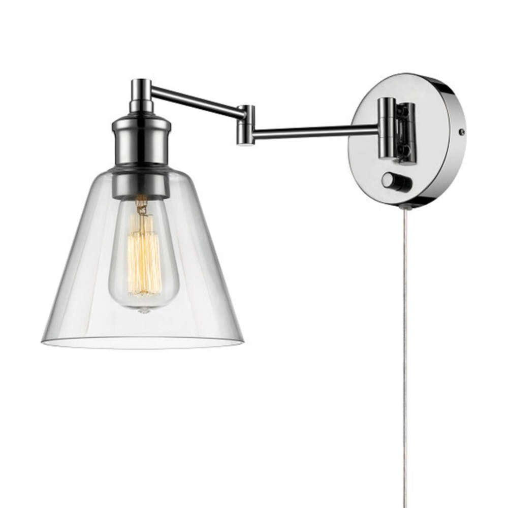 Globe Electric LeClaire Wall Sconce 1 Light Chrome Clear Vintage - Flockneti