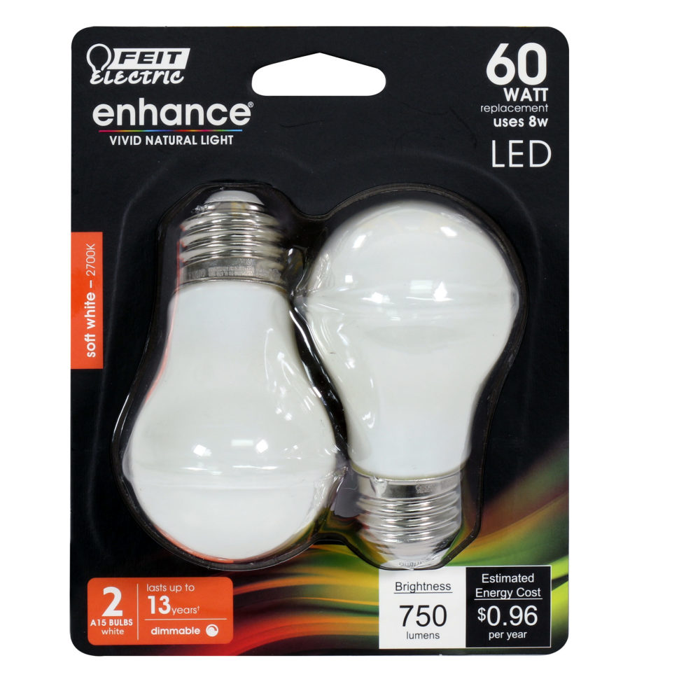 Feit Electric 60W A15 2700K Soft White Dimmable LED Bulb 2pk - Flockneti